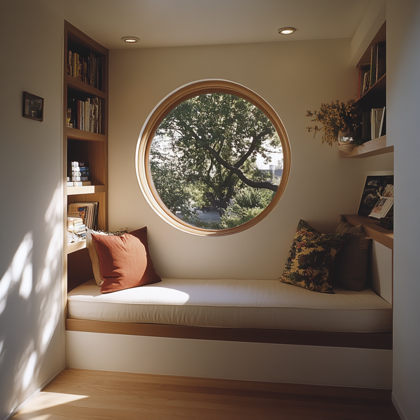 brown wood circular window