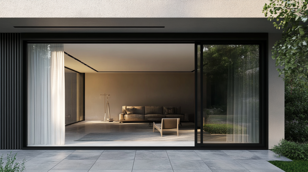slim fram aluminum sliding door in the entrance