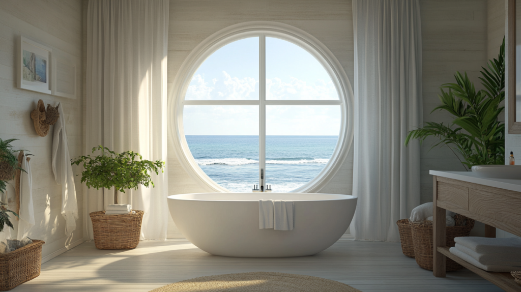 white aluminum rounded window for coastal home