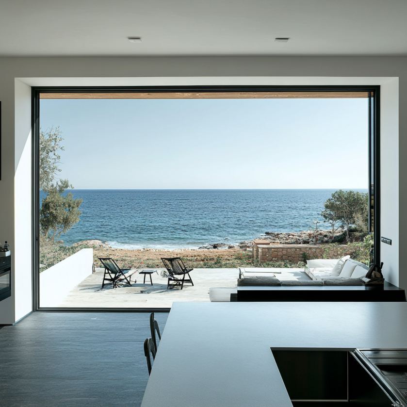Black Windows in Coastal Home