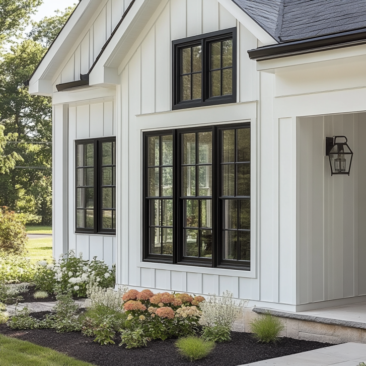 Black Windows in Farmhouse