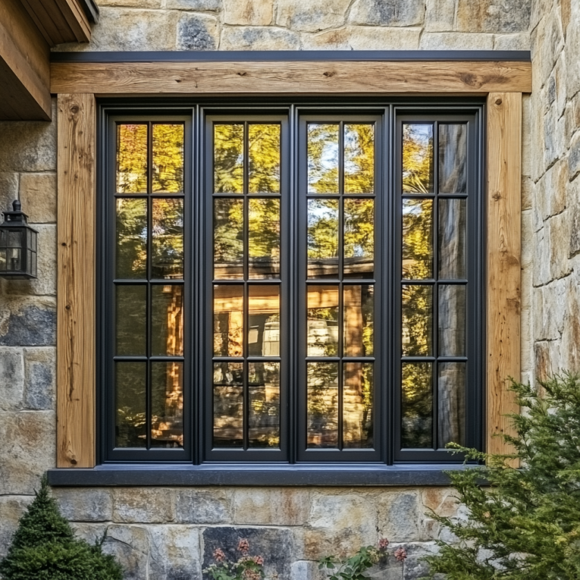 Black Windows in Rustic Home