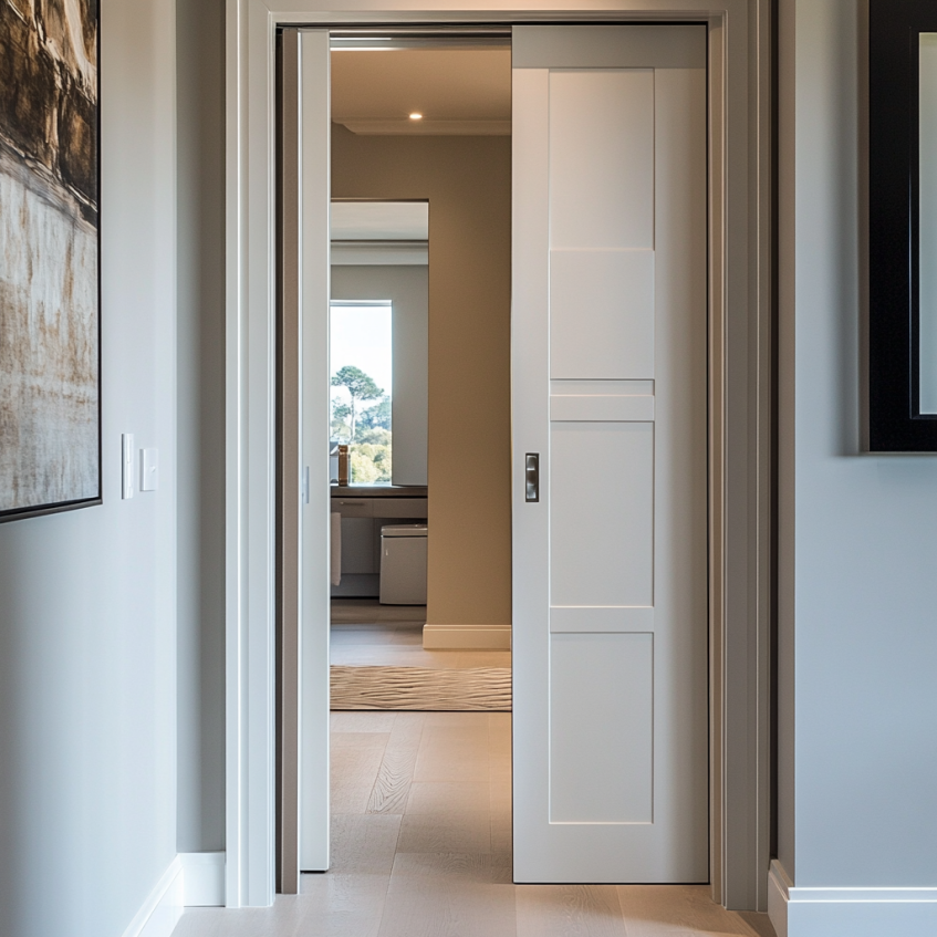 A modern sliding pocket door with clean lines in a contemporary living space.