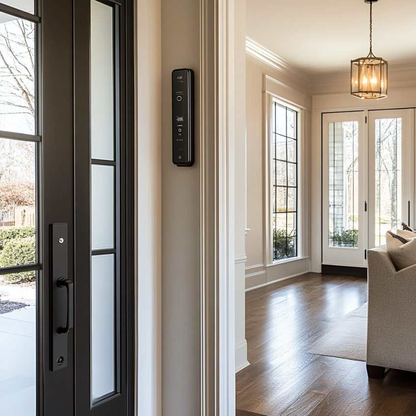 Smart door with a modern design and integrated digital locking system, enhancing both security and convenience.