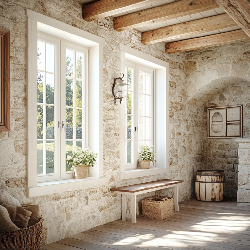 White Windows in Rustic Home