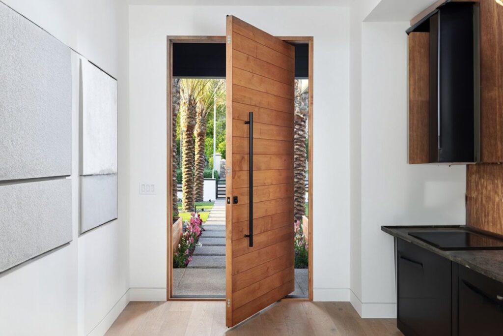 natural wooden pivot front door design