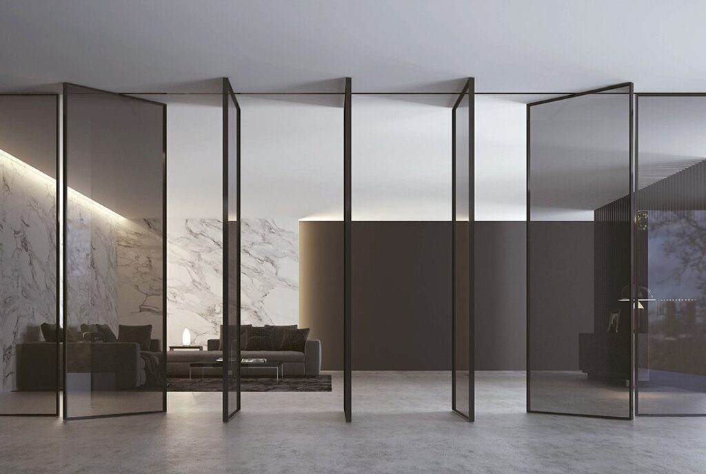 pivoting glass doors