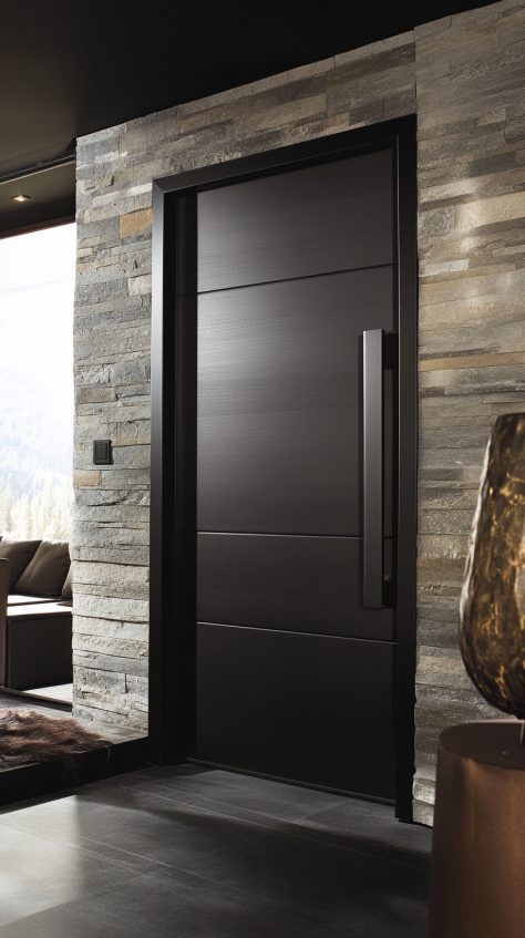 A contemporary aluminum bedroom door with bold, clean lines, designed to enhance the modern appeal of the space.