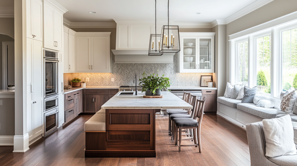 Modern family kitchen with customized cabinets large island and functional design encouraging family cooking and shared kitchen experiences