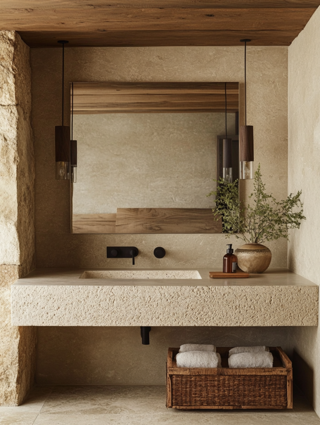 A sleek bathroom featuring a contemporary sink, illuminated mirror, and light beige tones for a sophisticated, airy feel.