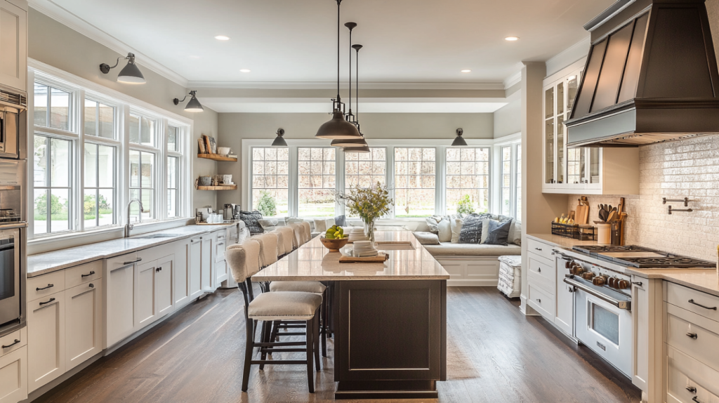 Personalized family kitchen design with spacious cooking area modern cabinets and warm lighting perfect for households that enjoy cooking together and sharing meals