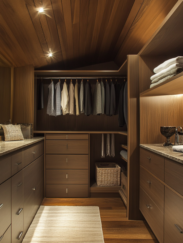 L-shaped corner closet maximizing space in hotel suite