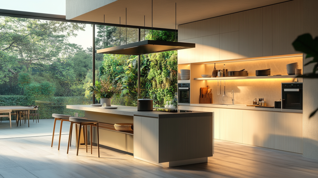 A bold industrial-style kitchen island with a wood and metal design, featuring large storage and a functional countertop.