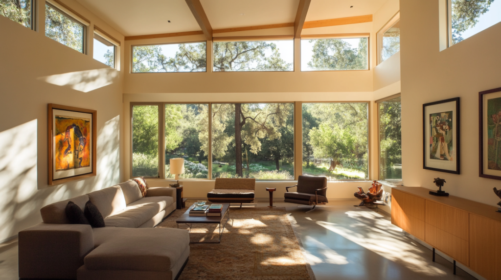 glass clerestory windows designs in the living room