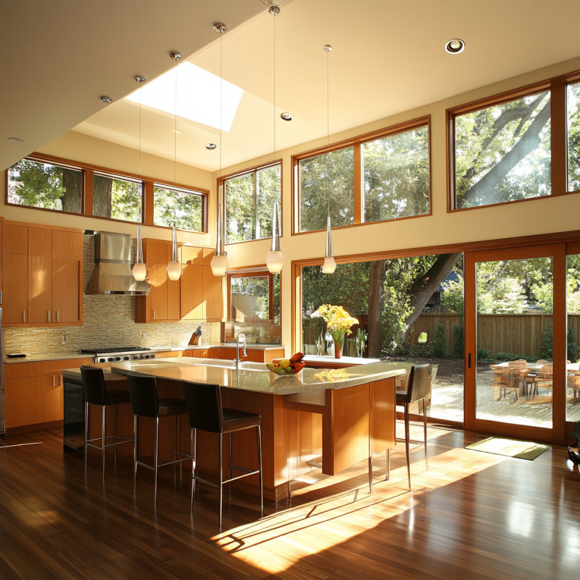 wooden clerestory-windows in the kitchen
