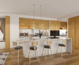 Modern Two-Tone Light Wood Kitchen Cabinets