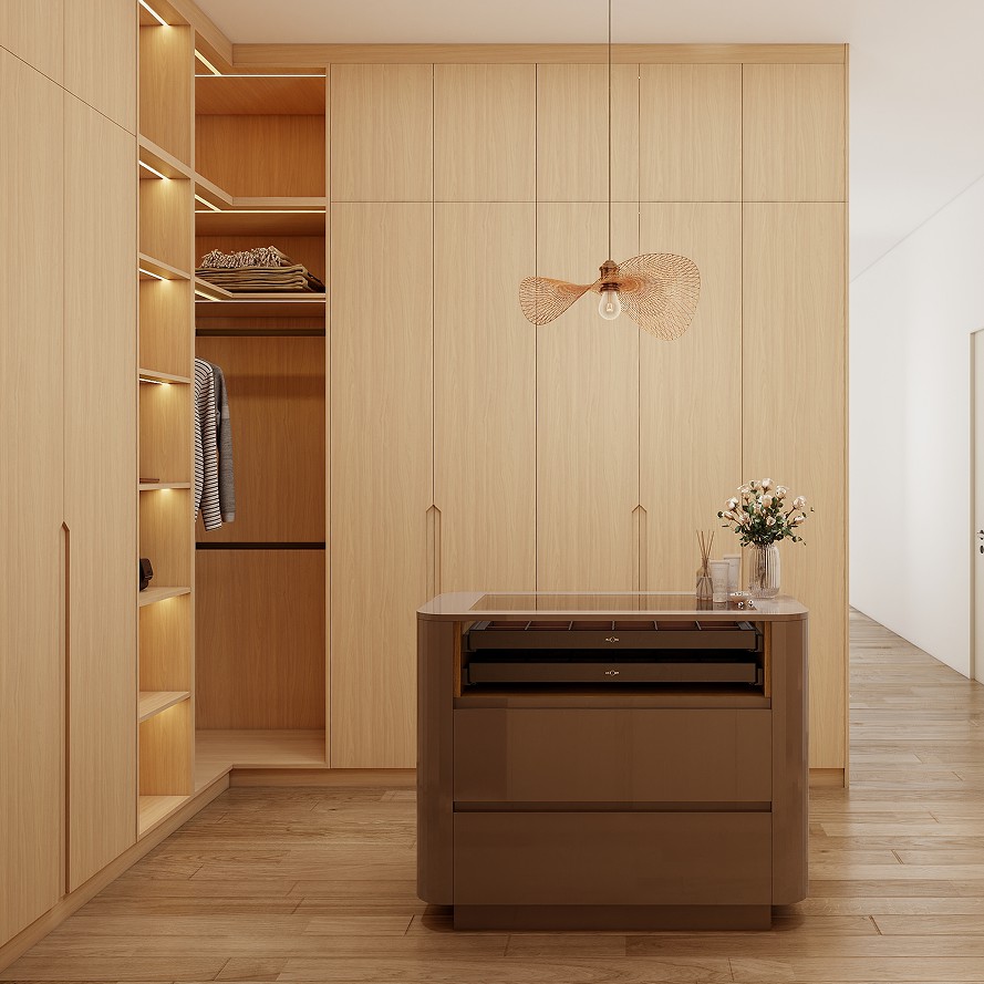 warm color wooden closet