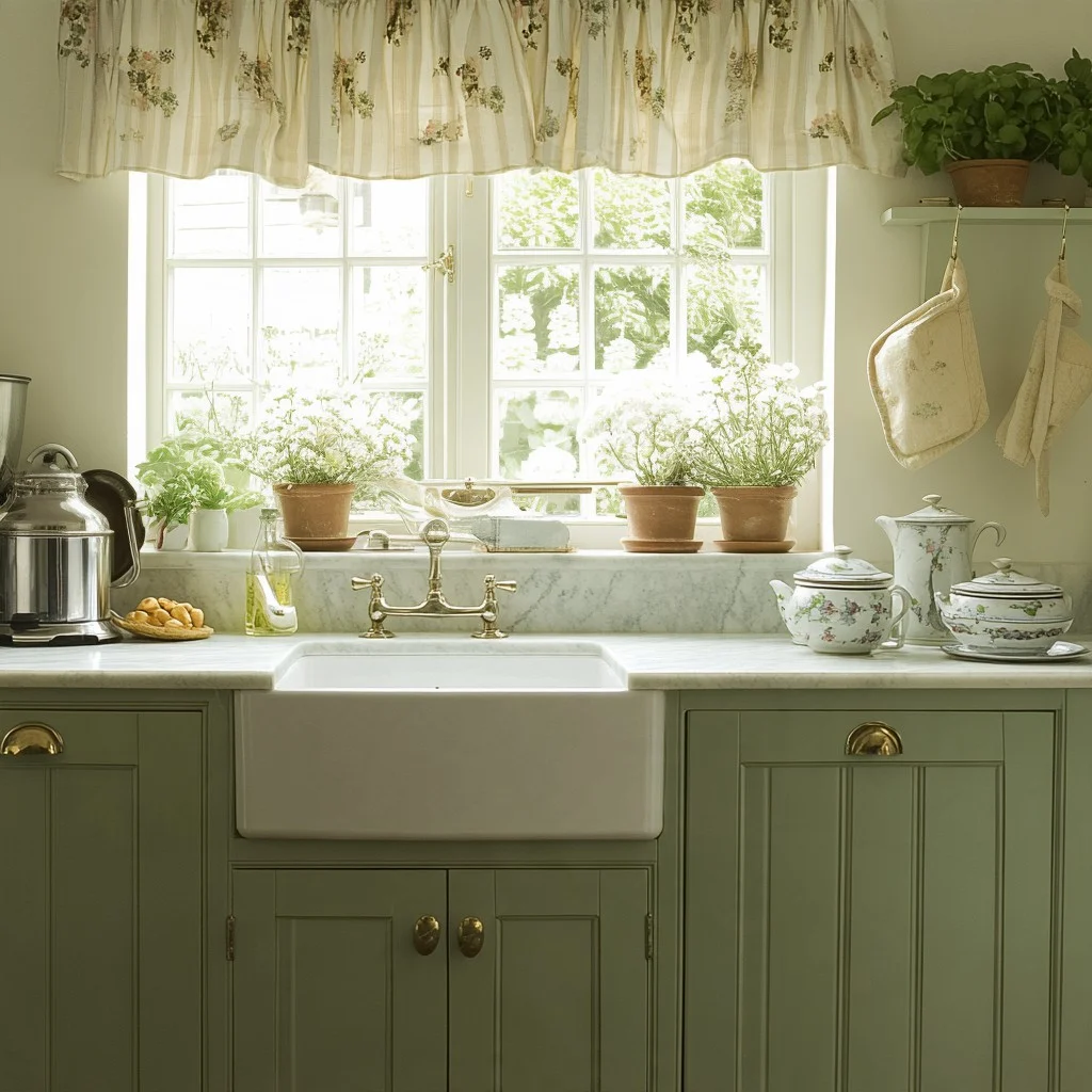 English sage green kitchen unit