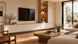 Modern Minimalist living room cabinet with sleek lines and handle-free doors