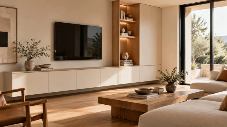 Modern Minimalist living room cabinet with sleek lines and handle-free doors