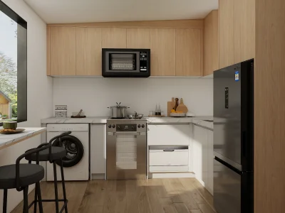 Compact Kitchen with Storage Solution Compact Kitchen with Storage Solution