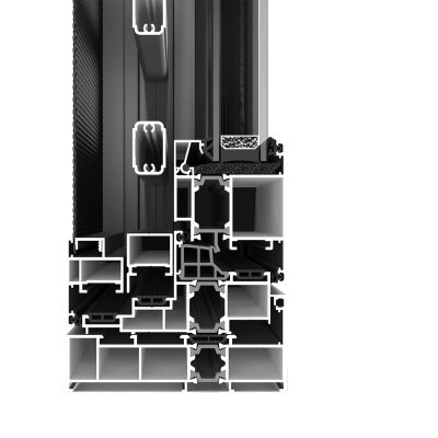 Aluminum window profile with thermal break and multi-cavity structure, enhancing insulation and energy efficiency.